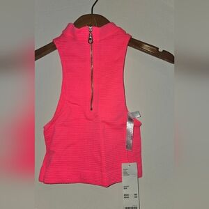 Urban Ourfiiter Bright Neon Pink Halter Race Back Honeycomb Zip Tank